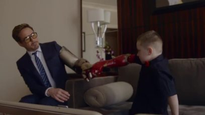 Robert Downey Jr. presents young boy with bionic Iron Man arm (video)